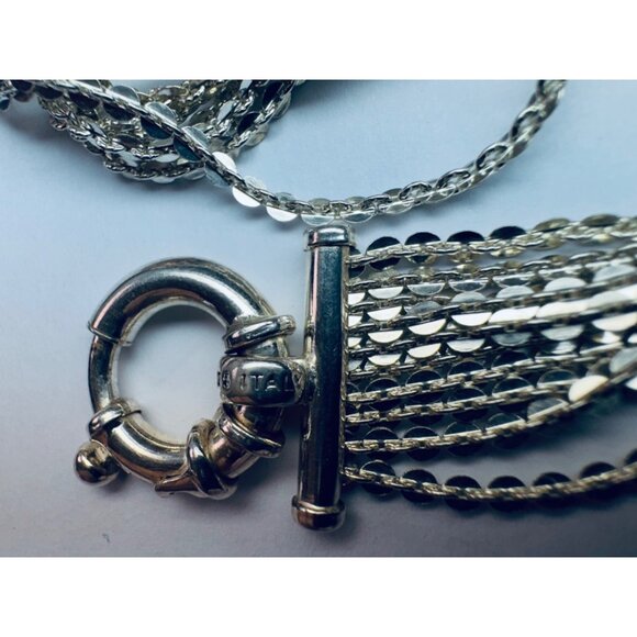 Milor Italy 925 Sterling Silver Ten Strand Circle Link Chain Statement Bracelet - Picture 12 of 14